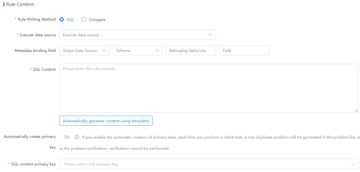 SQL source, content, and primary key configuration